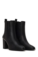 Woman Black Thick-Heeled Leather Chelsea Boots | Derimod