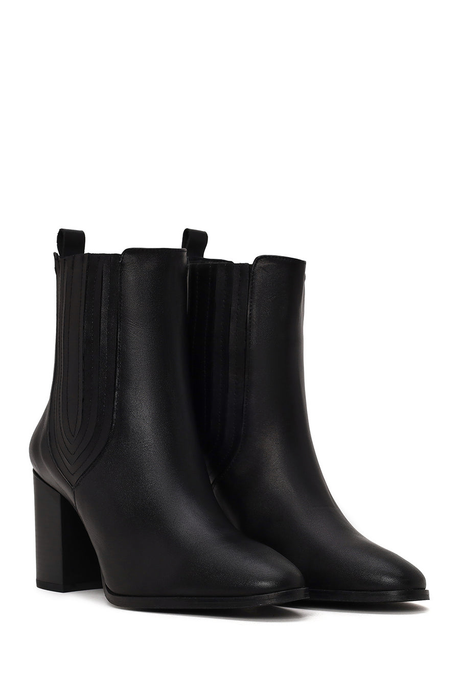 Woman Black Thick-Heeled Leather Chelsea Boots