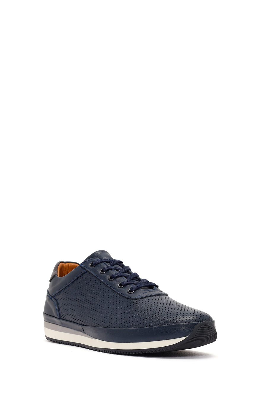 Erkek Lacivert Bağcıklı Deri Casual Sneaker