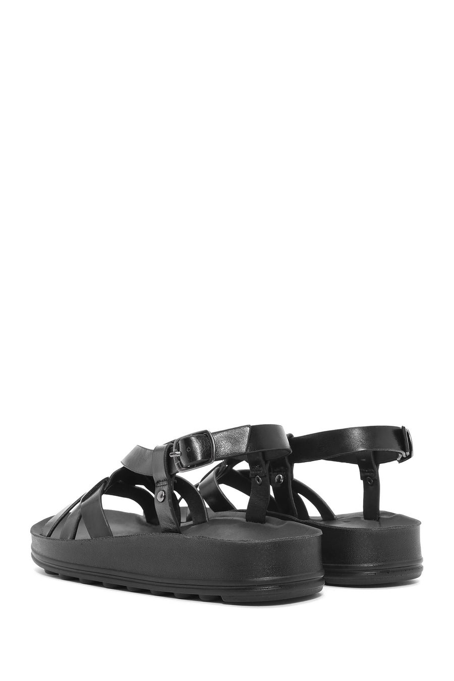 Women's Black Thick-Soled Metallic Sandals