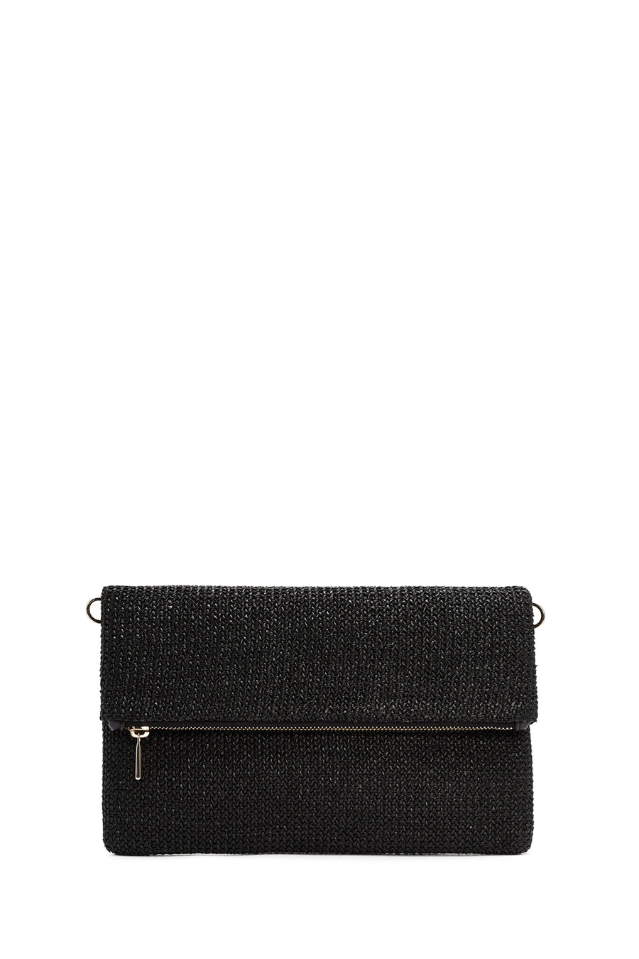 Women's Black Long Chain Strap Straw Clutch Bag