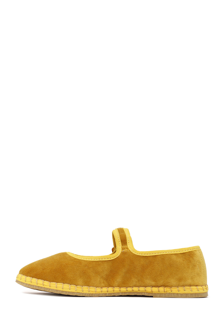 Woman Yellow Buckled Fabric Mary Jane Ballerine flats