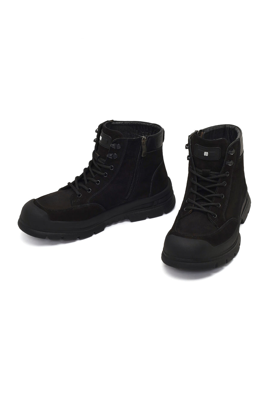 Men's Black Lace-Up Zipper Nubuck Leather Casual Boot