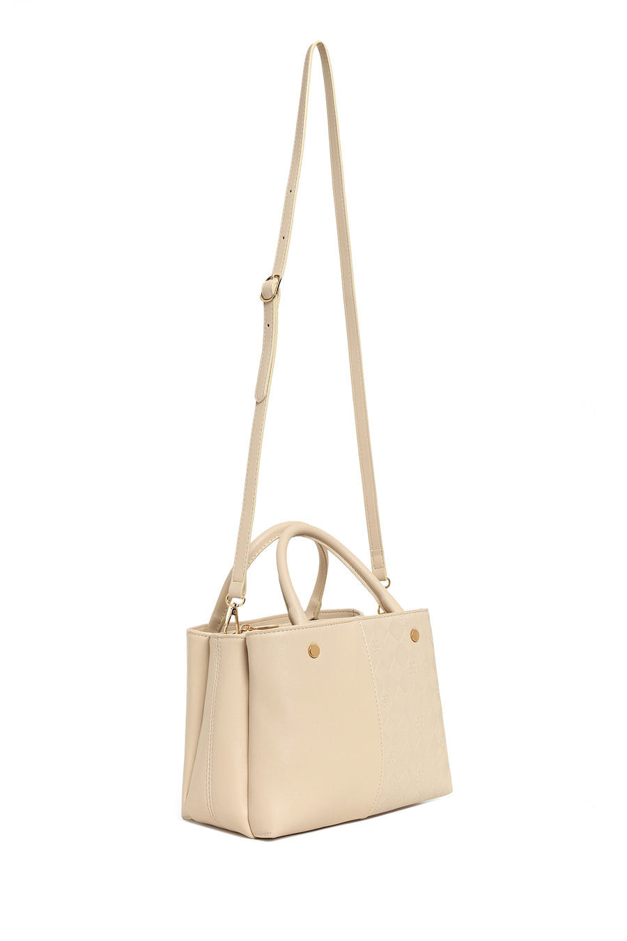Women's Cream Long Strap Printed Classic Handbag