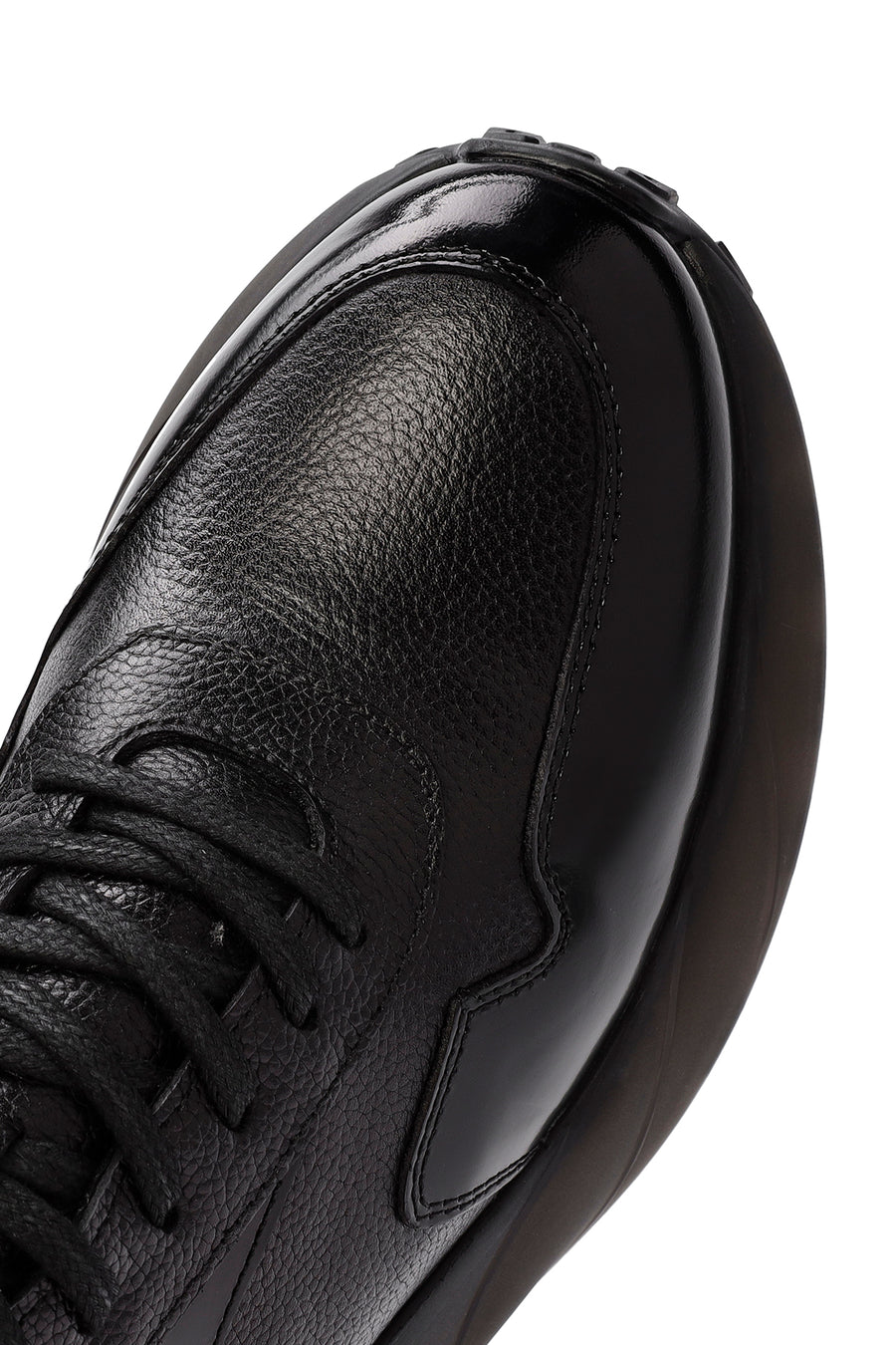 Erkek Siyah Bağcıklı Deri Sneaker