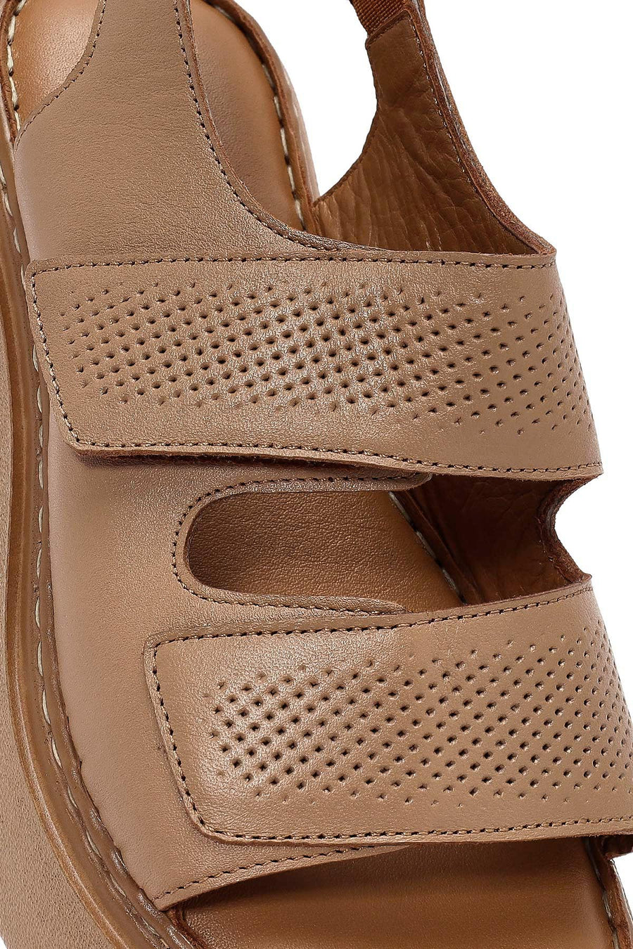 Women's Camel Strappy Thick Soled Leather Comfort Sandals