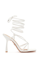 Women's White Tie-Heeled Sandals | Derimod