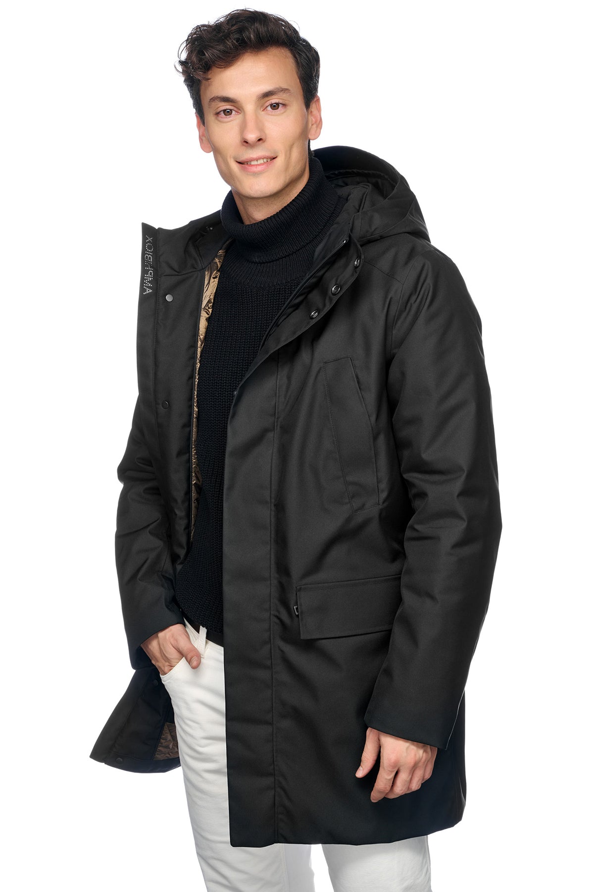 Geox Men's Black Clintford Zippered Hooded Long Coat M4621DT3134F9000 | Derimod