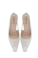 Women's Cream Open Back Leather High Heel Shoes | Derimod