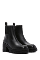 Women's Black Leather Zippered Heeled Chelsea Boots | Derimod