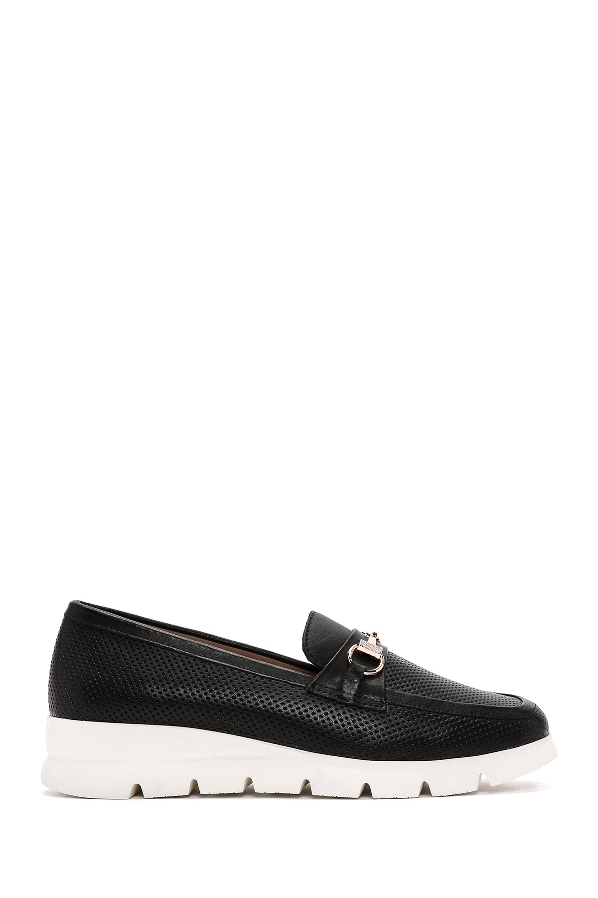 Women's Black Leather Comfort Loafer 24SFD152418 | Derimod