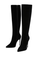 Women's Black High Thin Heeled Suede Leather Classic Boots | Derimod
