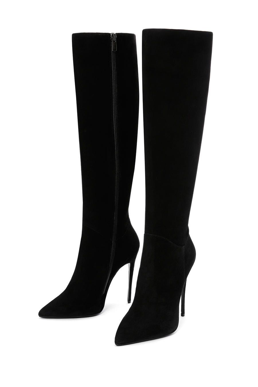 Women's Black High Thin Heeled Suede Leather Classic Boots