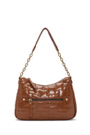 Women's Tan Long Strap Patent Leather Crossbody Bag | Derimod