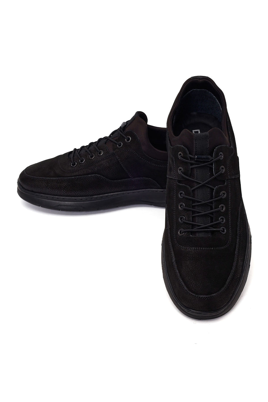 Erkek Siyah Bağcıklı Kalın Tabanlı Nubuk Deri Casual Sneaker
