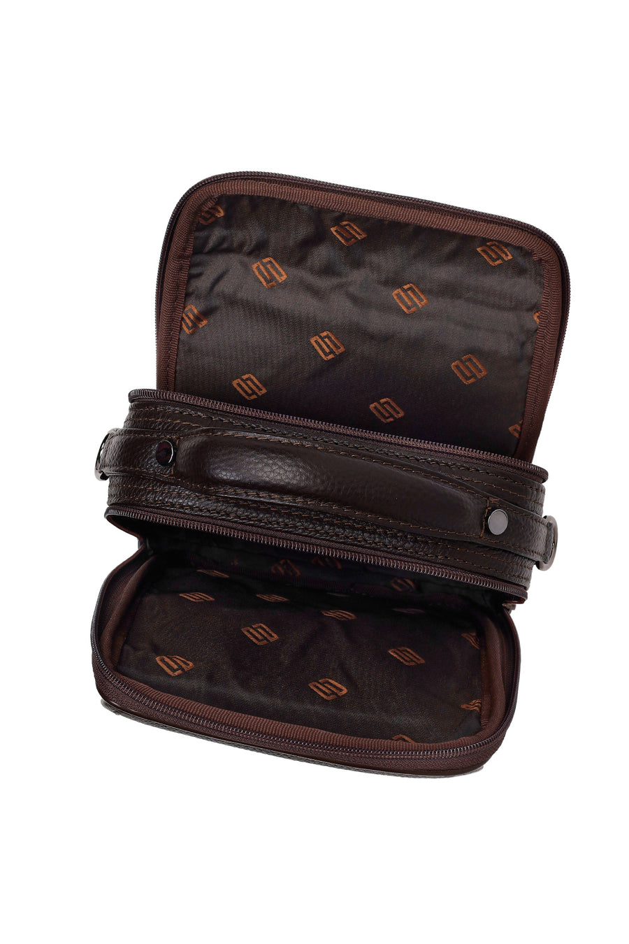 Male Brown Long-Strap Leather Mini Handbag
