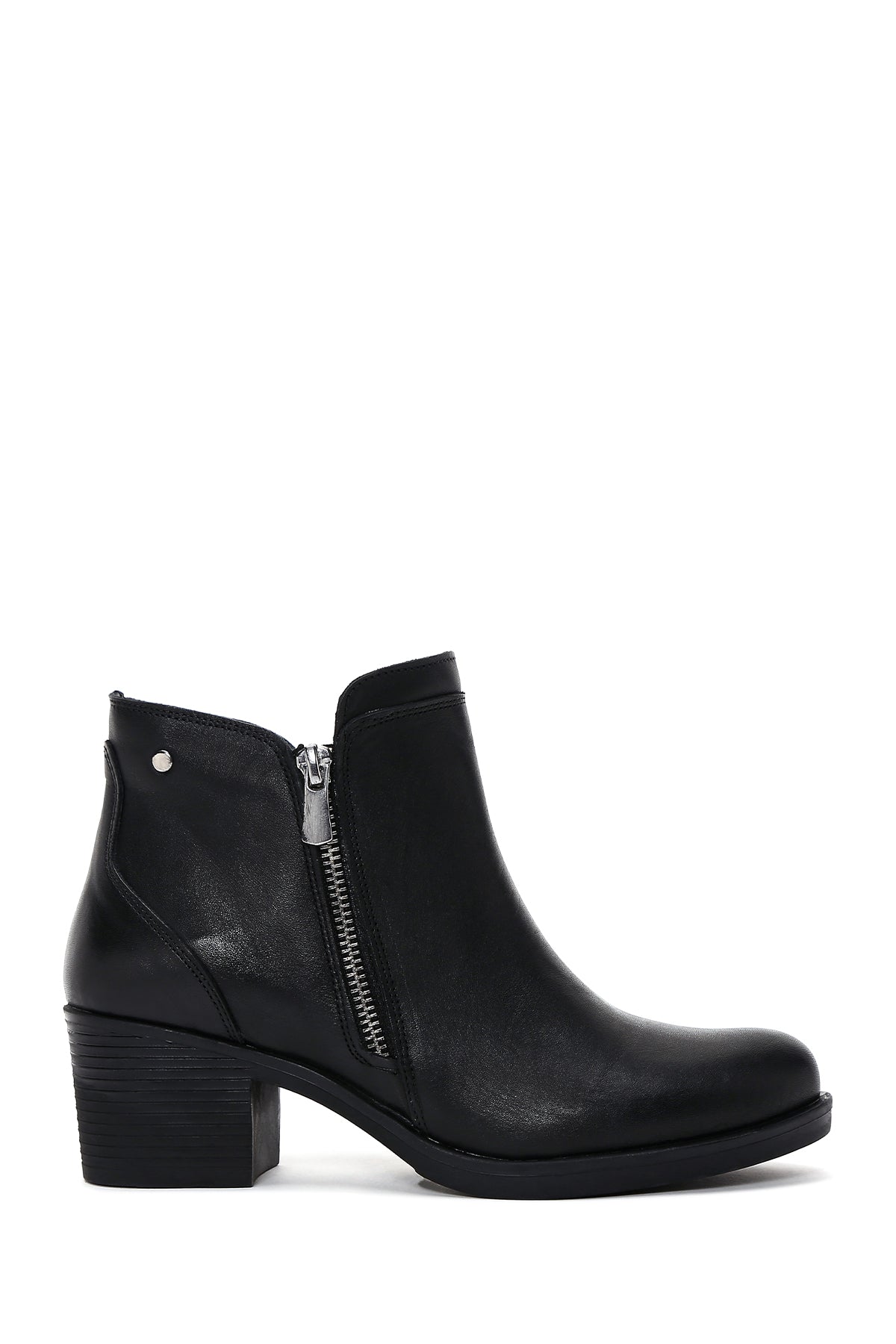 Women's Black Leather Heeled Bootie 23WFD414018 | Derimod