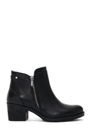 Women's Black Leather Heeled Bootie | Derimod