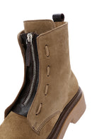 Women's Brown Suede Leather Zippered Flat Boots | Derimod