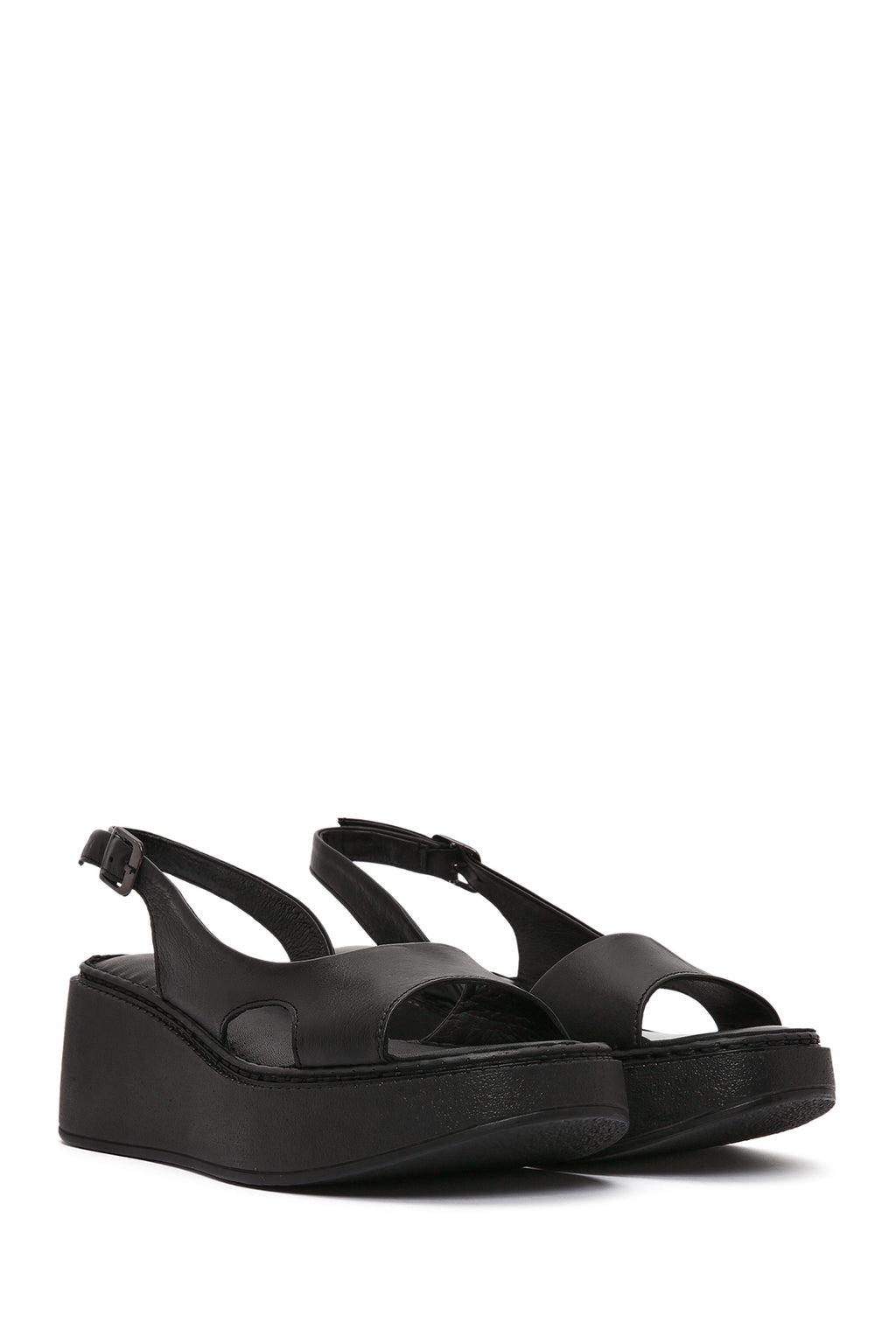 Kadın Siyah Kalın Tabanlı Deri Comfort Sandalet