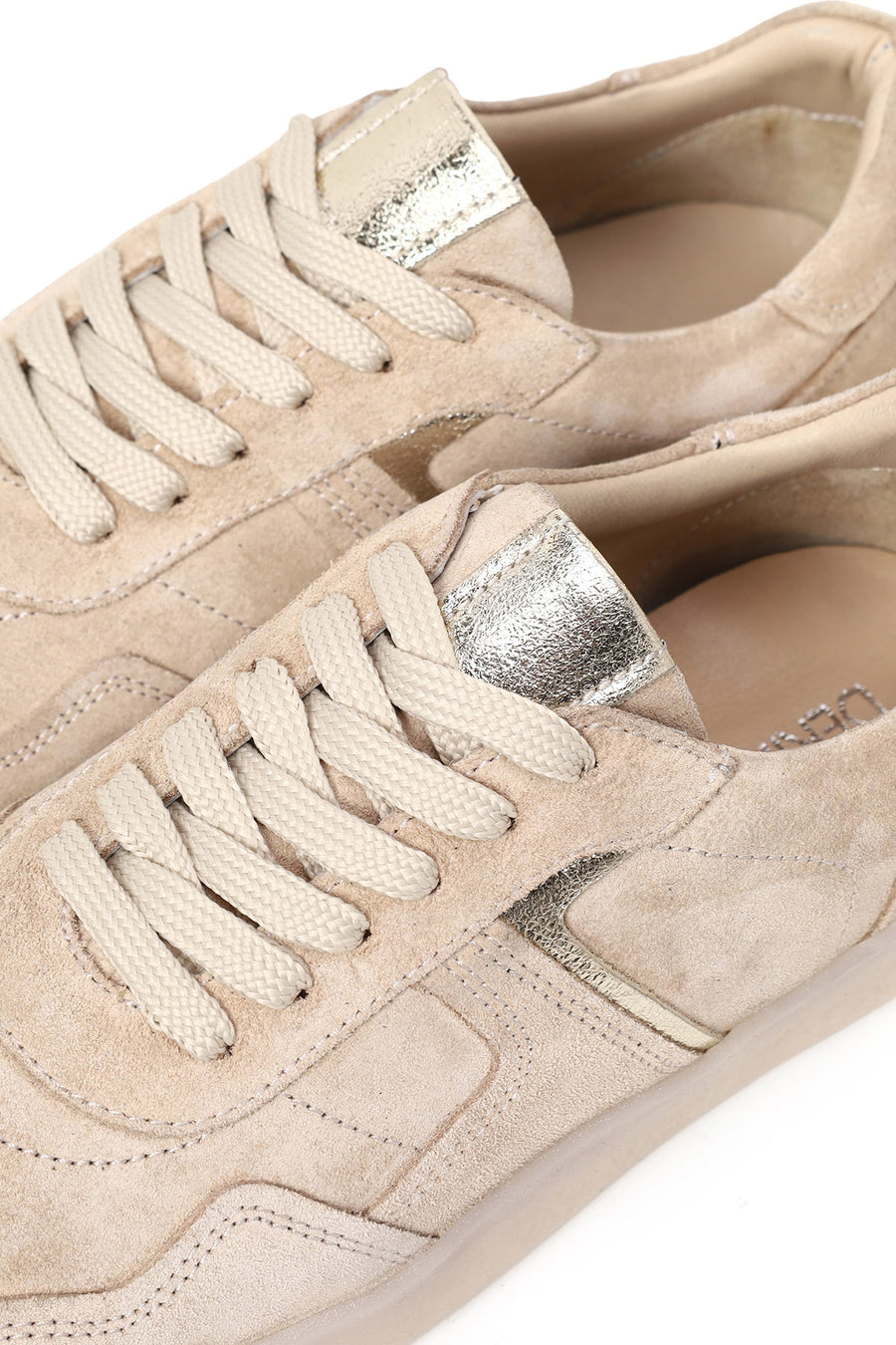 Woman Beige Lace-Up Suede Leather Sneaker