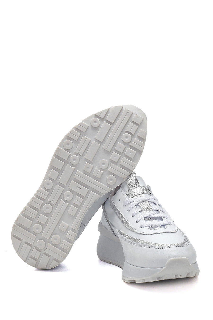 Kadın Beyaz Kalın Tabanlı Deri Sneaker