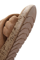 Women's Tan Suede Comfort Slippers | Derimod