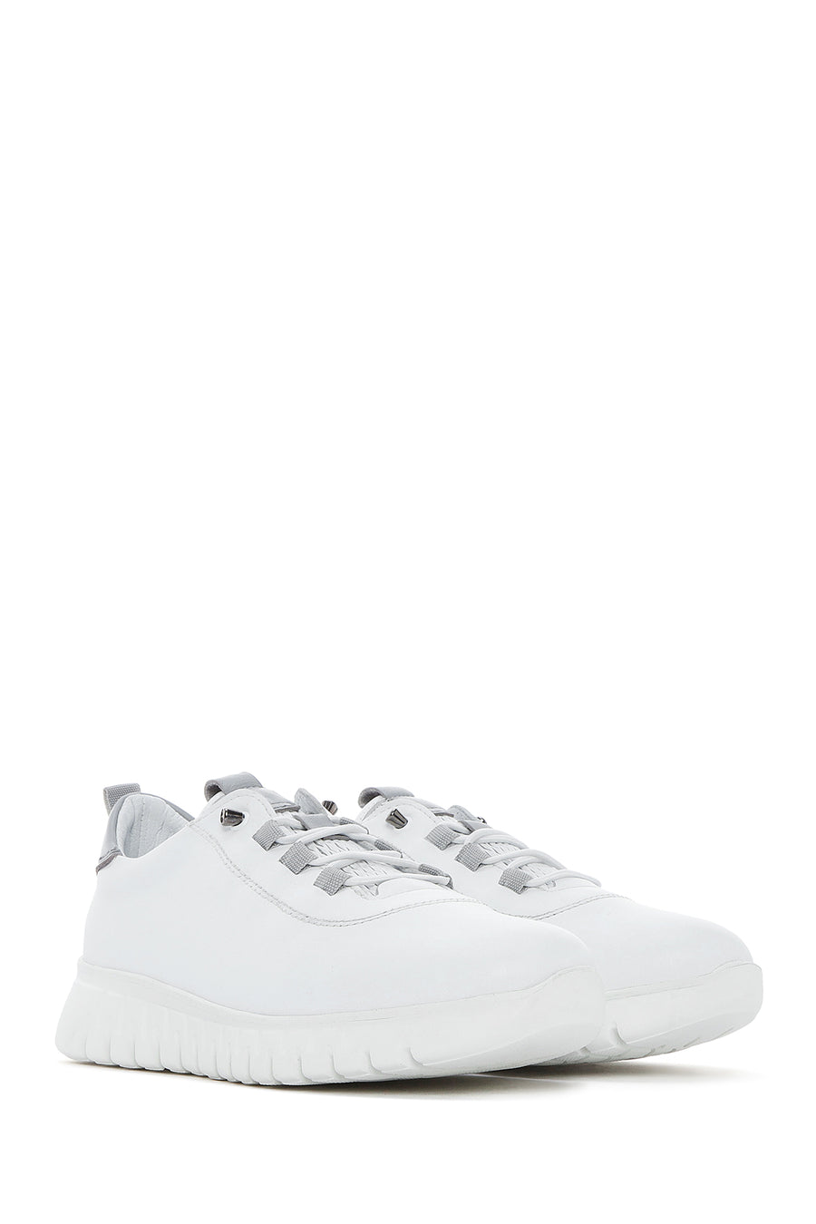 Women's White Lace-Up Leather Sneaker
