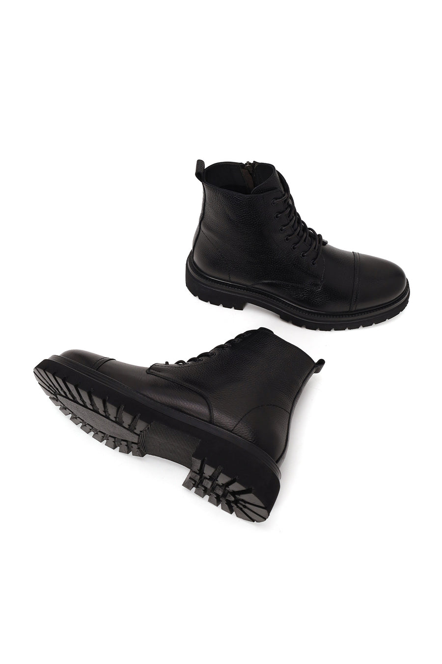 Male Black Lace-up Zip Closure Leather Casual Boots
