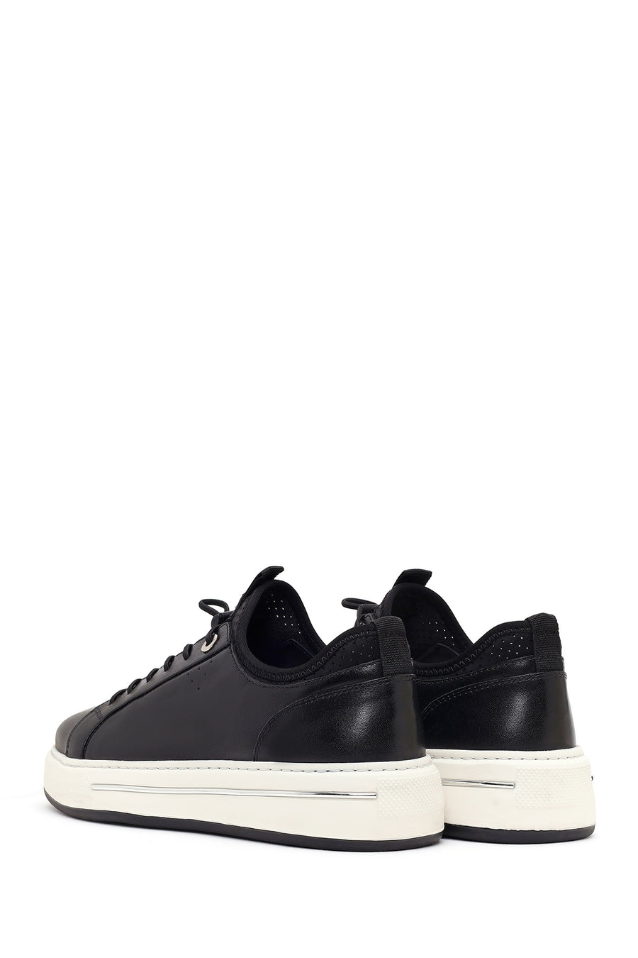 Men's Black Lace-up Thick-Sole Leather Sneaker