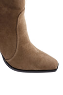 Women's Brown Suede Leather Heeled Boots | Derimod