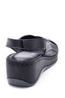 Women's Black Leather Wedge Heel Comfort Sandals | Derimod