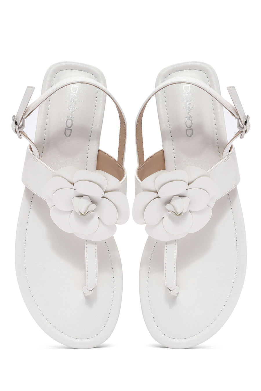 Women's Cream Flower Detailed Flip Flop Sandals