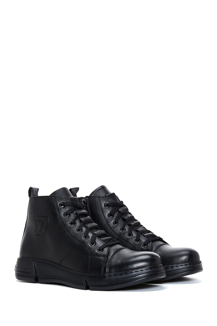 Men's Black Leather Zippered Boots