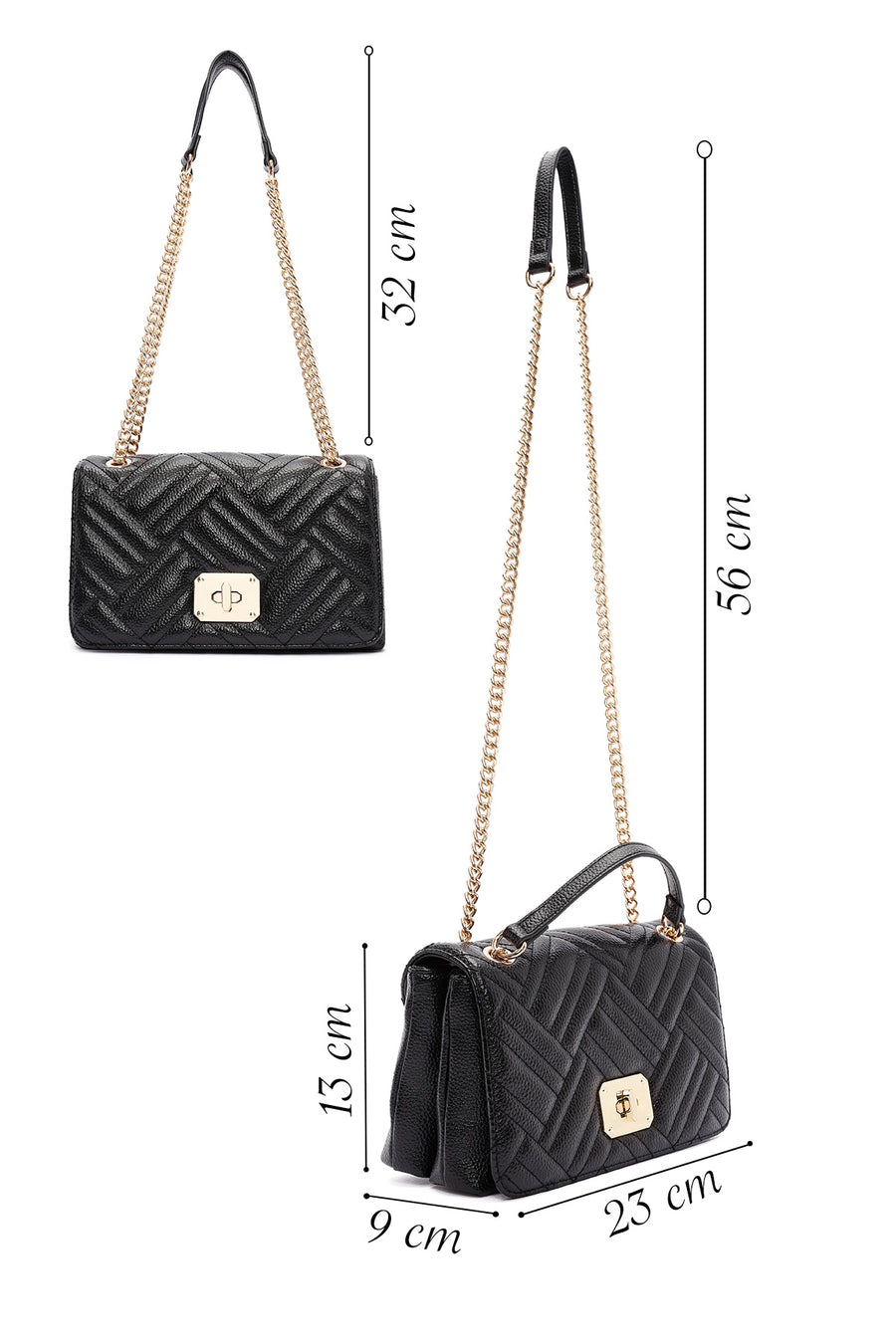 Women's Black Long Chain Strap Quilted Shoulder Bag