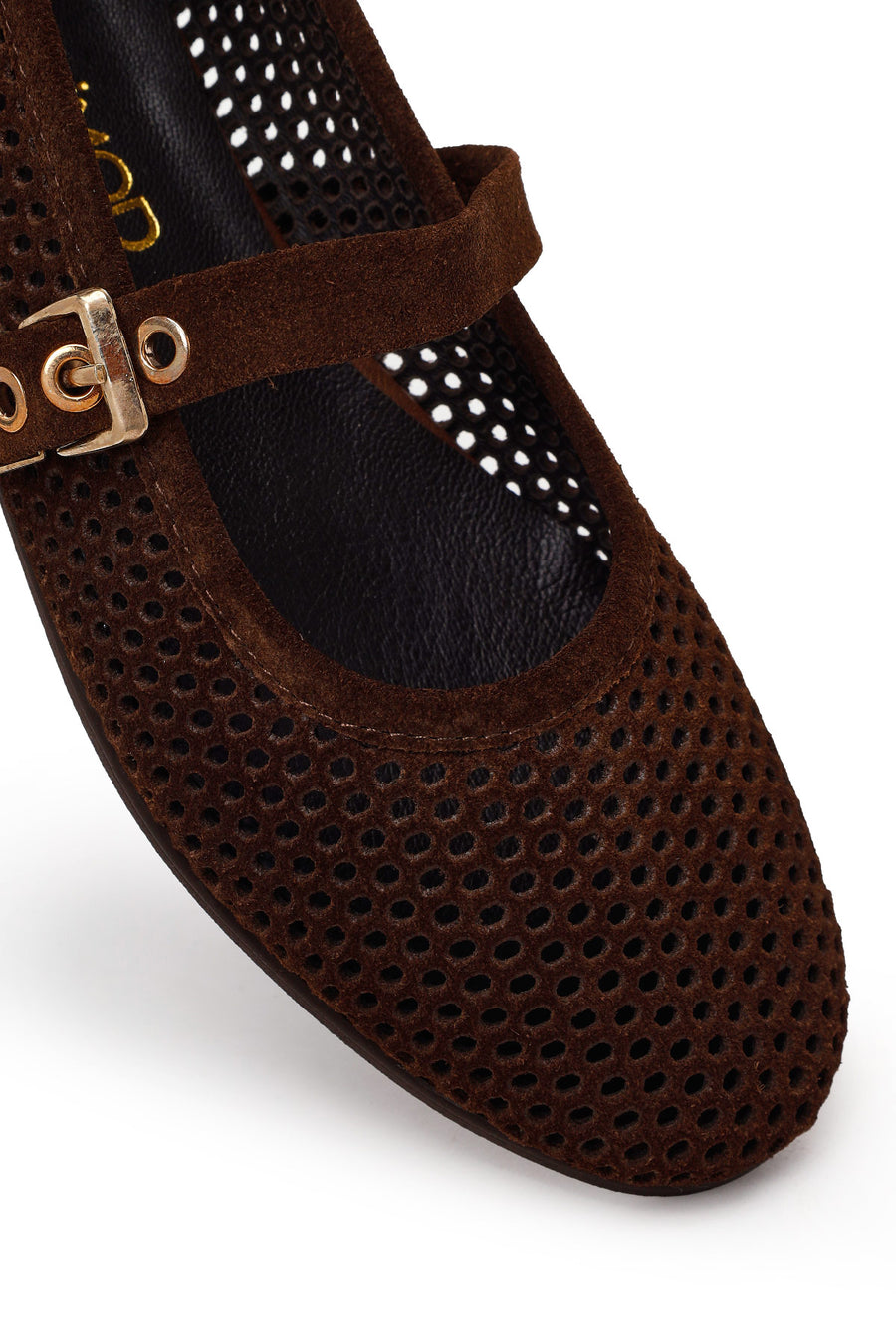 Woman Brown Mesh Suede Leather Ballet Flat