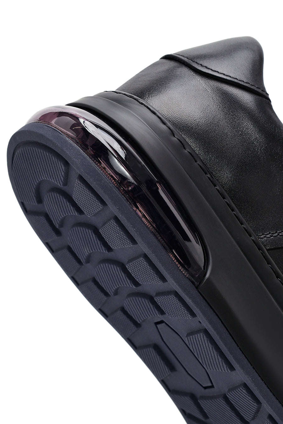 Erkek Siyah Bağcıklı Kalın Tabanlı Deri Sneaker