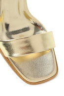Women's Gold Ankle Buckle Thin Heel Metallic Sandals | Derimod