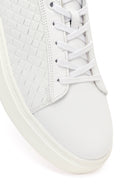 Men's White Lace-up Thick-Sole Leather Sneaker | Derimod