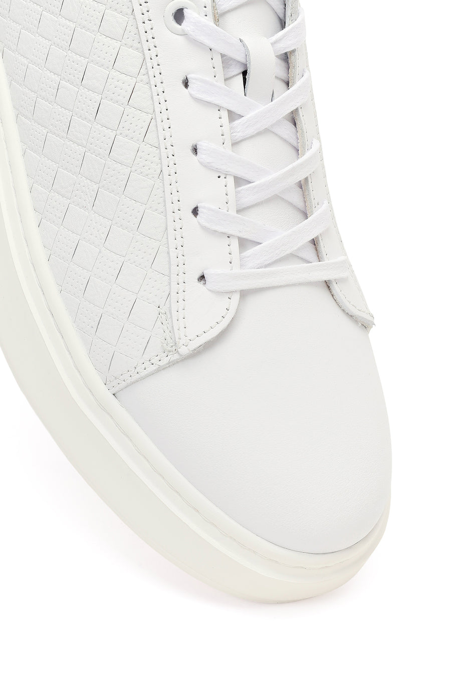 Erkek Beyaz Bağcıklı Deri Sneaker