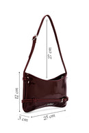 Women's Burgundy Long Strap Patent Leather Shoulder Bag | Derimod