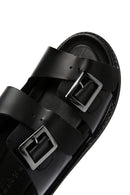 Men's Black Leather Slippers | Derimod