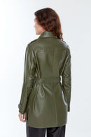 Anastasia Women's Khaki Long Leather Jacket | Derimod