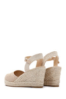 Women's Beige Ankle Strap Wedge Heeled Espadrille | Derimod