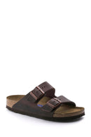 Birkenstock Men's Mink Nubuck Leather Double Buckle Flat Arizona Slippers | Derimod