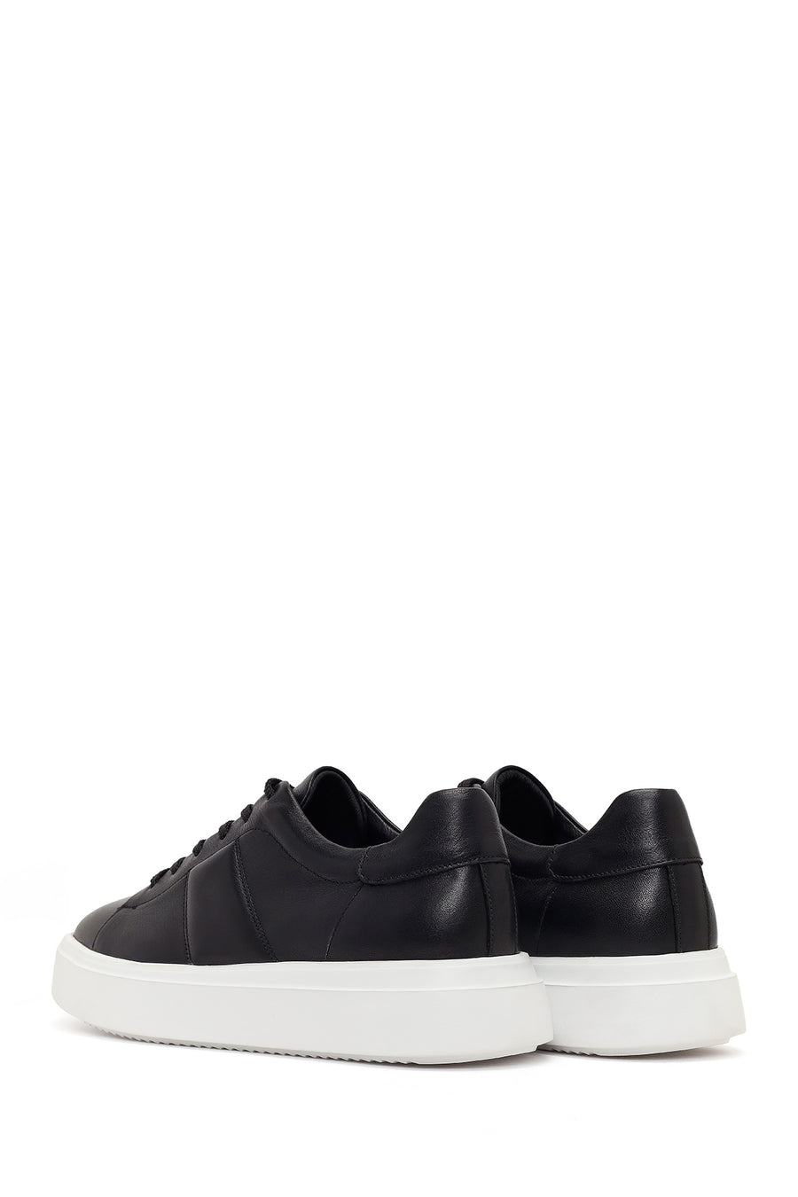 Men's Black Lace-up Thick-Sole Leather Sneaker