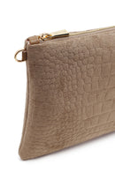 Woman Beige Chain Strap Printed Suede Clutch Bag | Derimod