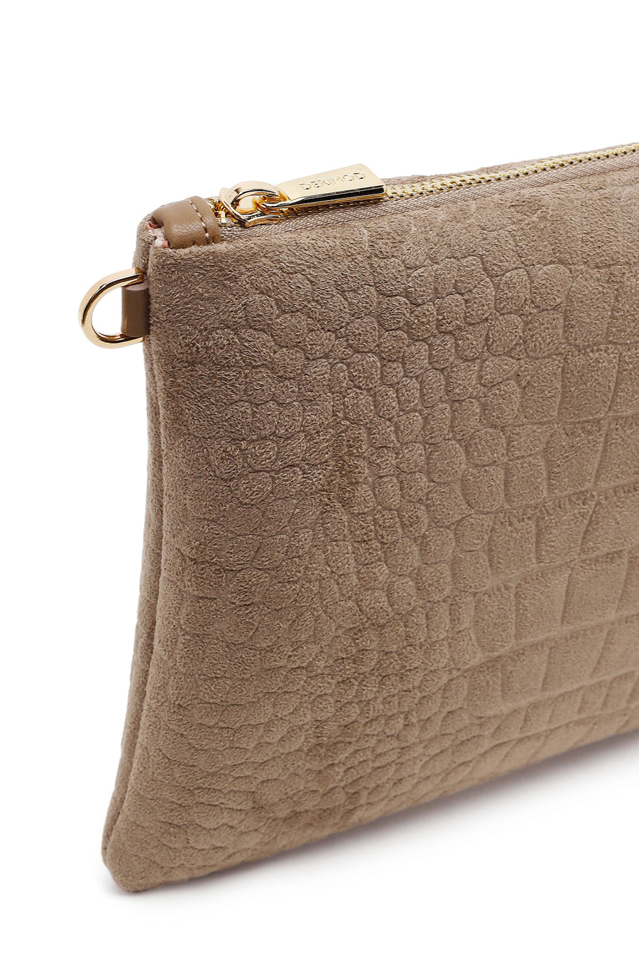 Woman Beige Chain Strap Printed Suede Clutch Bag