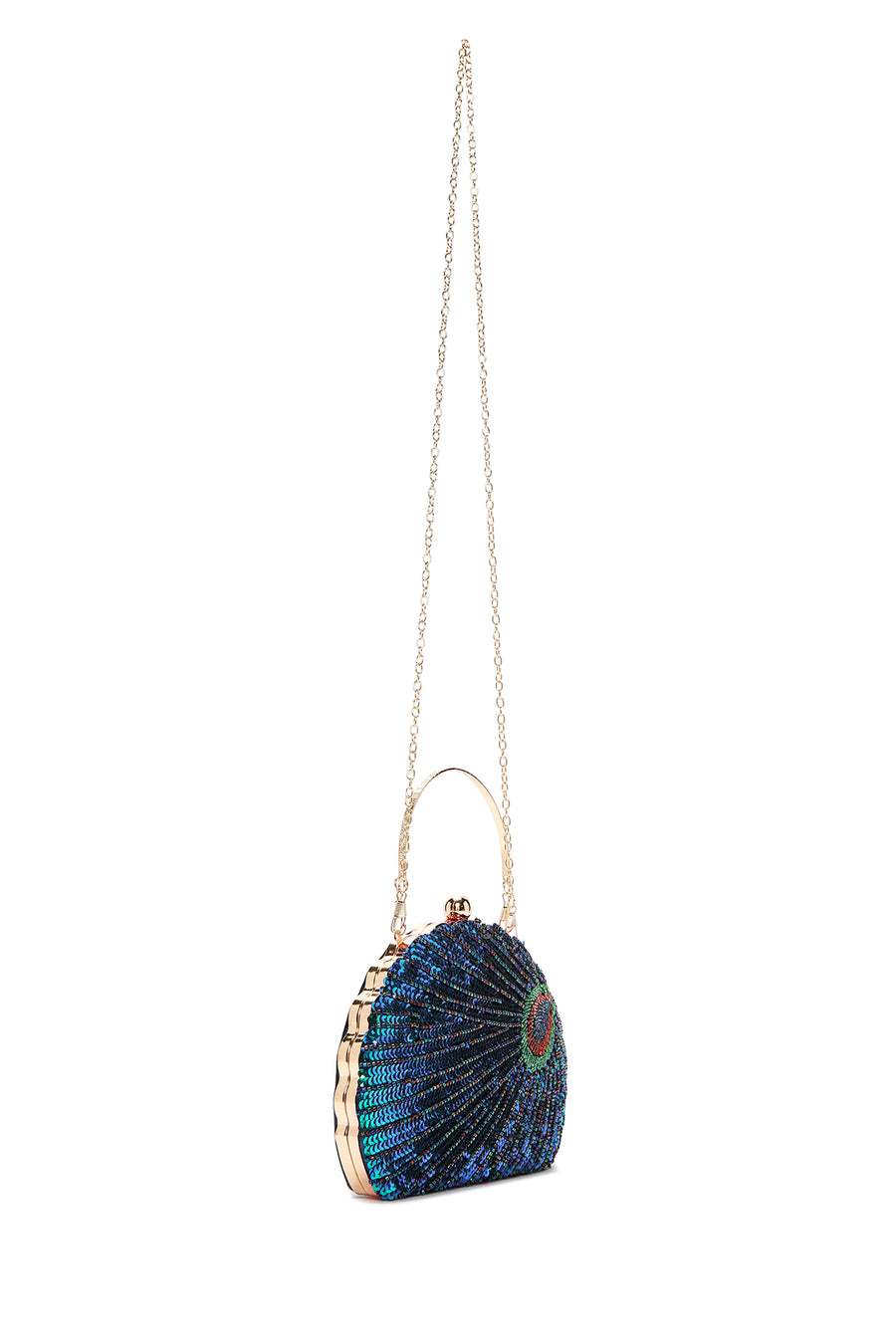 Kadın Mavi Uzun Zincir Askılı Pullu Kutu Abiye Kol Çantası