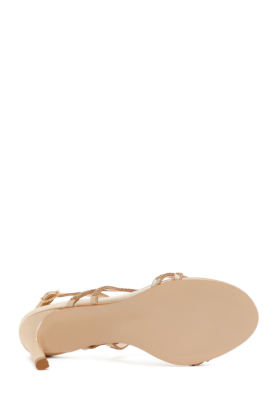 Woman Beige Ankle-Buckle Embellished High Thin-Heel Sandal